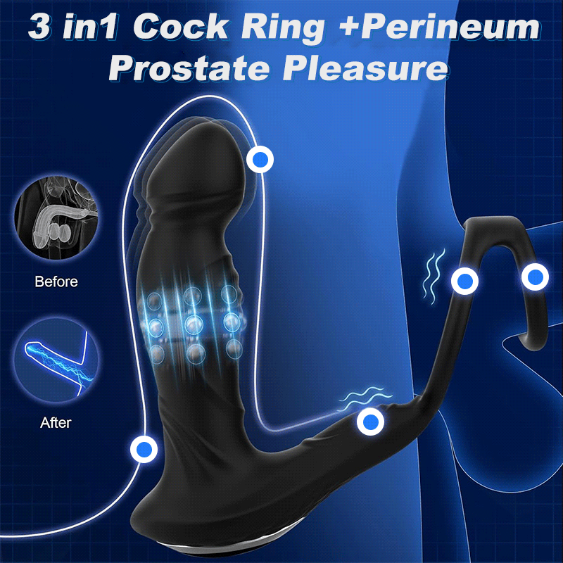Asura App Control  Wiggling & Tapping Prostate Massager with Dual Cock Rings