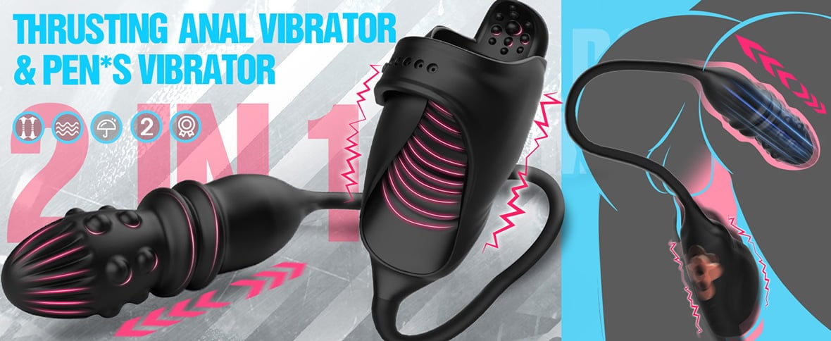 【Free Shipping!】Asher Thrusting Prostate Massager Vibrating Penis Vibrator Couple Play Anal Toys