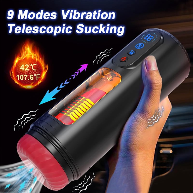 9-Frequency Telescopic Vibration Sucking Heated Aircraft Male Stroker