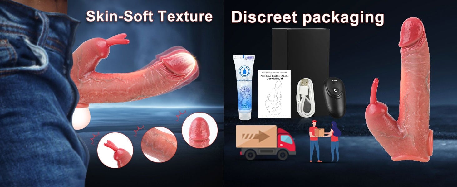 Penis Enlarger Vibrator – Lifelike Penis Sleeve with Rabbit & Dual Motors