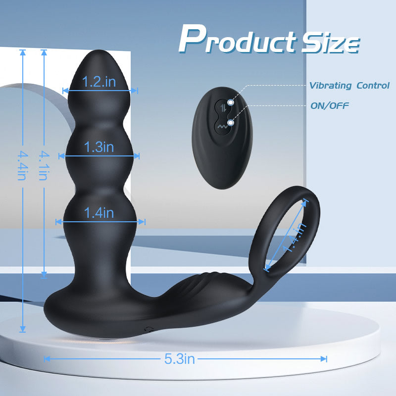 Olan 3 Progressive Beads Low Noise 10 Vibrating Prostate Massager Butt Plug with Cock Ring