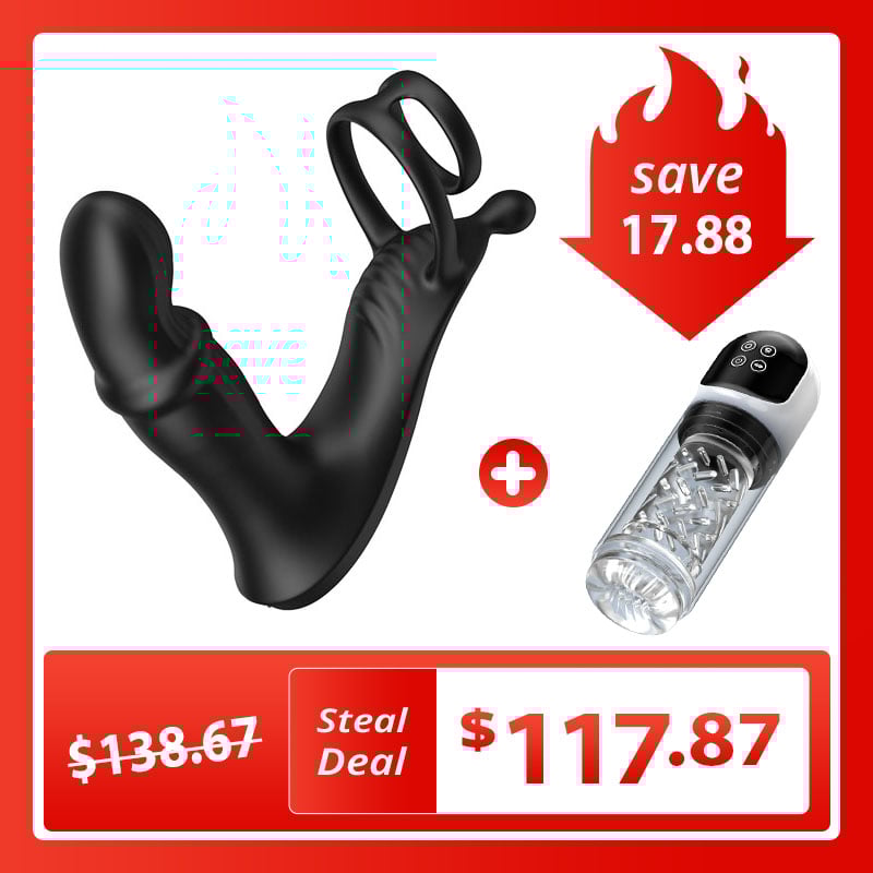 【Free Lube】Thrusting Prostate Massager With Double Cock Rings Non-Toxic & Worry-Free