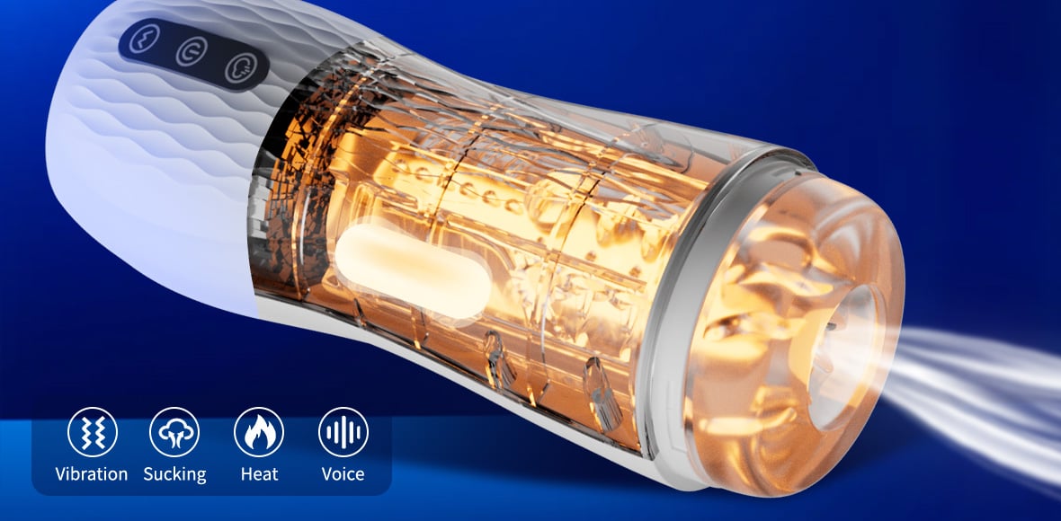 Phantom Pleasure 5 Suction 10 Vibration 3-Language Voice Masturbator With Heated Base Male Sex Toys