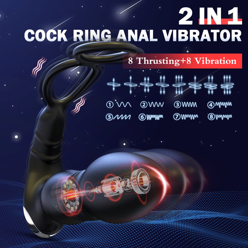 2 In 1 8 Thrusting 8 Vibration Cock Ring Anal Vibrator