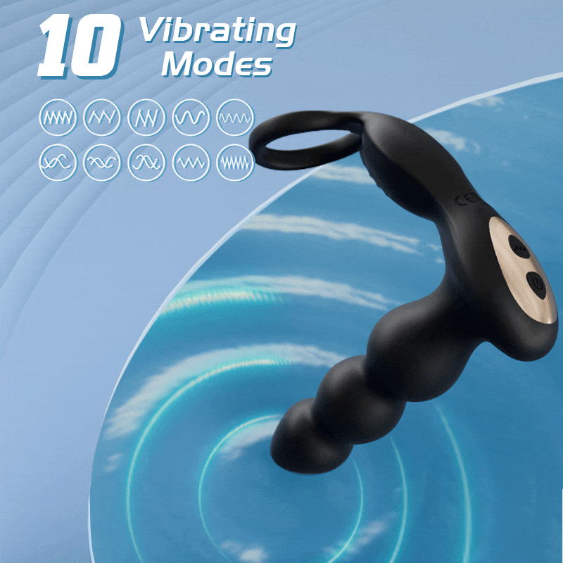 Olan 3 Progressive Beads Low Noise 10 Vibrating Prostate Massager Butt Plug with Cock Ring