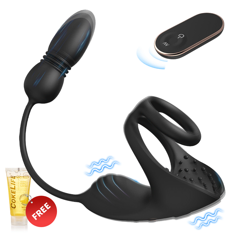 【Free Lube 200ML】Egbert 9 Thrusting & Vibrating Prostate Massager with Dual Cocking Rings Testicular Stimulator