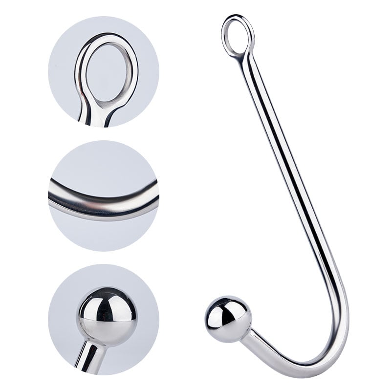 Stainless Steel Anal Hook, Polished Metal Anal Ball Plug BDSM for Couples