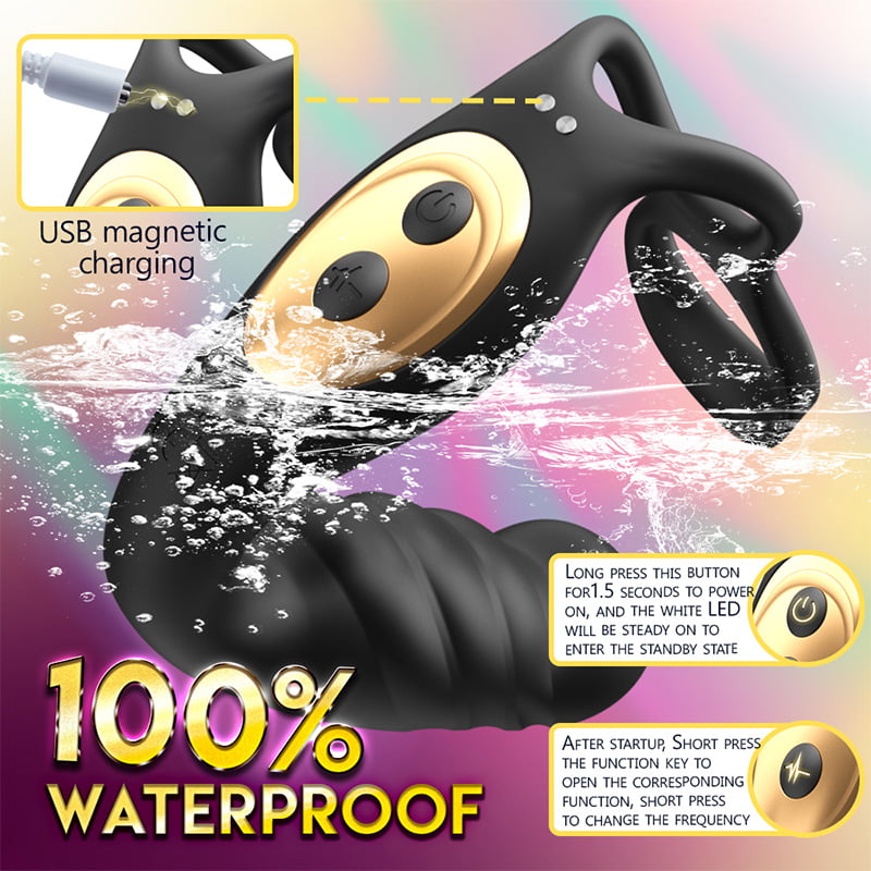 【Free Lube 150ml】7 Pulsing & 12 Vibrating Prostate Massager with Dual Cock Ring