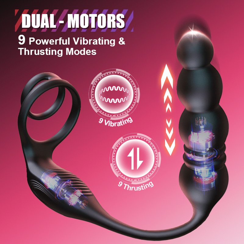 Horsfall - 9 Thrusting & Vibrating Prostate Massager with Dual Cock Ring Anal Toy