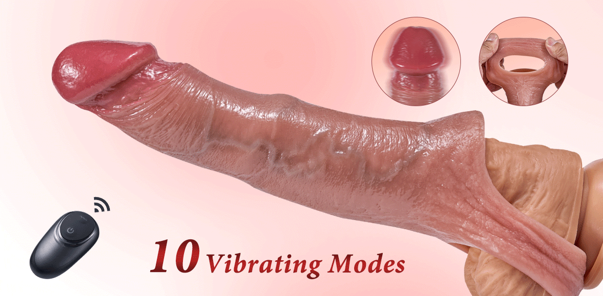 10 Vibrating Remote Control  Penis Sleeve Vibrator With Cock Rings