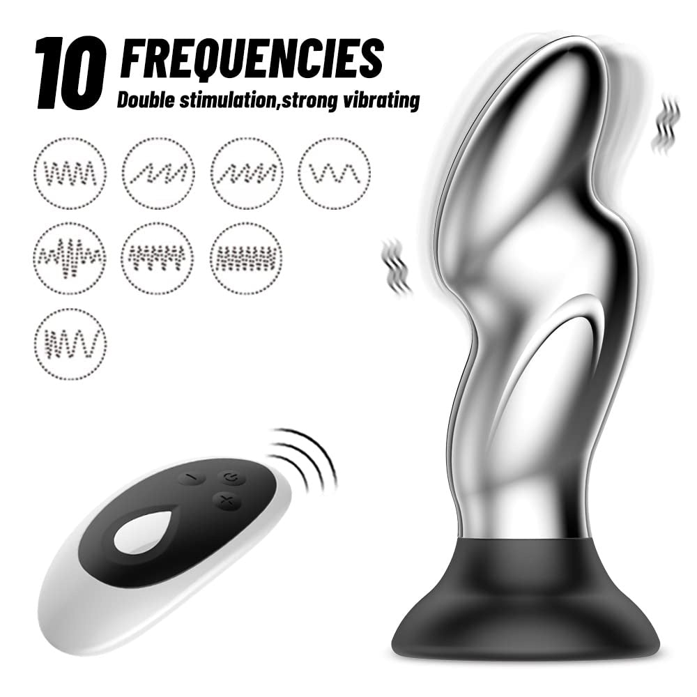 Aluminum 10 Vibrating Remote Control Anal Vibrator with Suction Base
