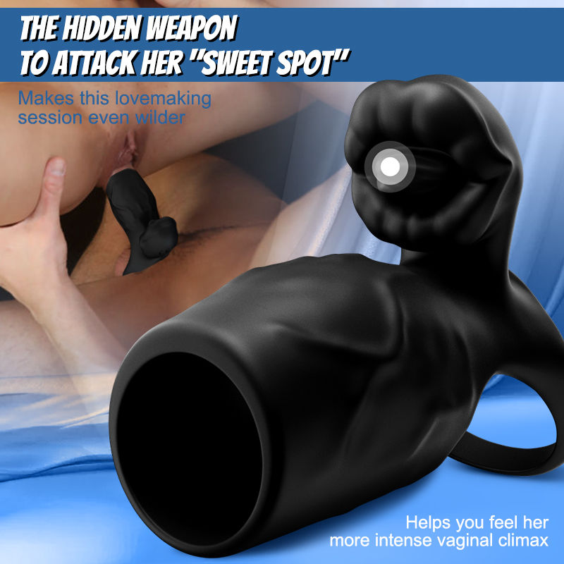 Titan - 9 Vibrations  Simulated Penis Texture  Testicle & Penis Dual Chastity Ring  Couples Sex Toy