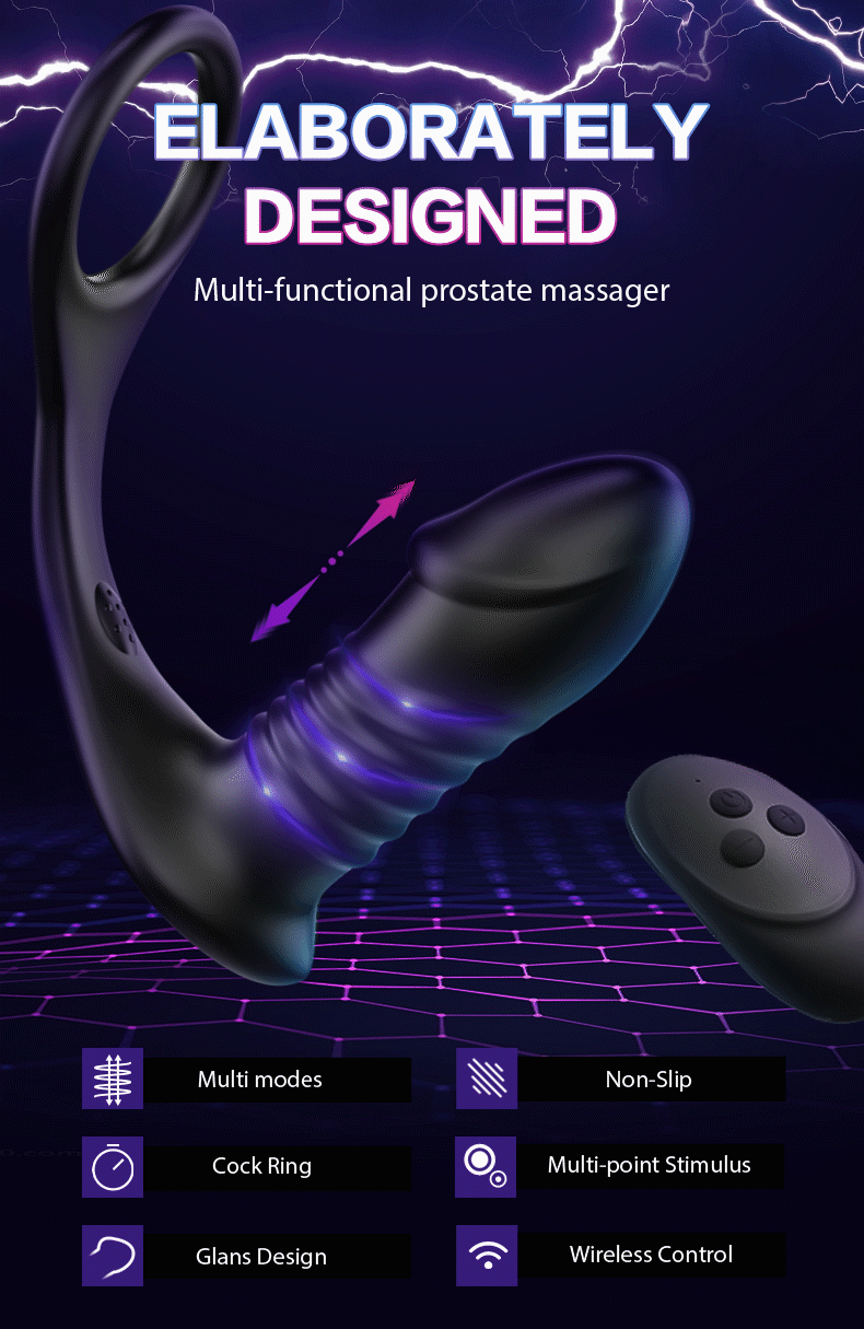 【KOL Recommend】FIGHTER-10 Thrilling Vibration 3 Thrusting Silicone Remote Control Cock Ring Anal Vibrator