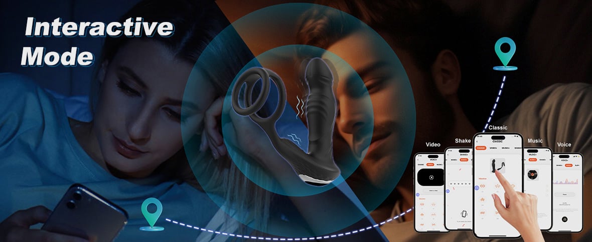 Asura App Control  Wiggling & Tapping Prostate Massager with Dual Cock Rings