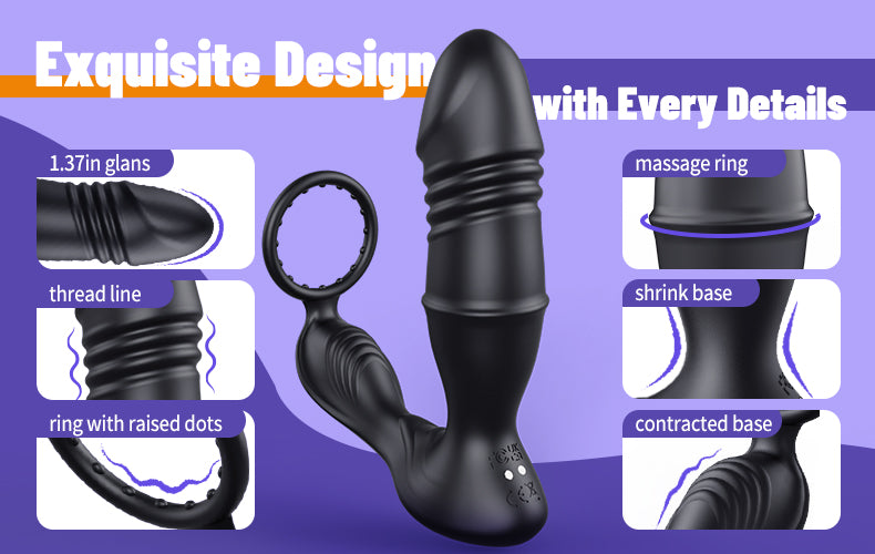 Mason - APP Control Thrusting Vibrating Prostate Massager Cock Ring with Raised Dots