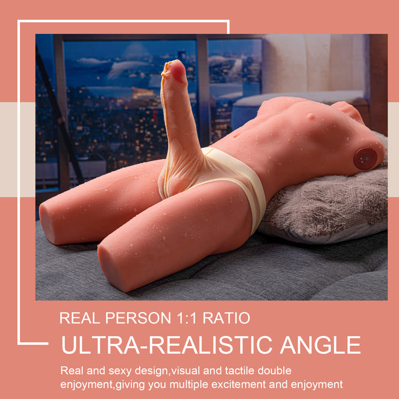 【Free Lube200ml】Jackson 17.63LB 6.69Inch Electric PulseThrusting Vibrating Dildo  Tan Skin Male Torso Sex Doll