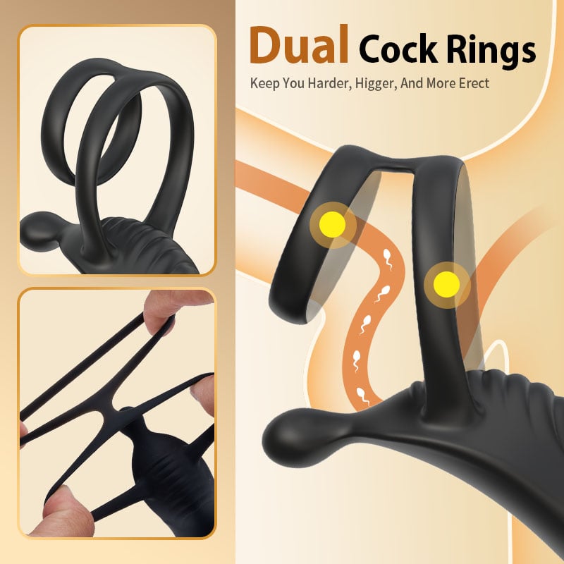 【Free Lube】Thrusting Prostate Massager With Double Cock Rings Non-Toxic & Worry-Free